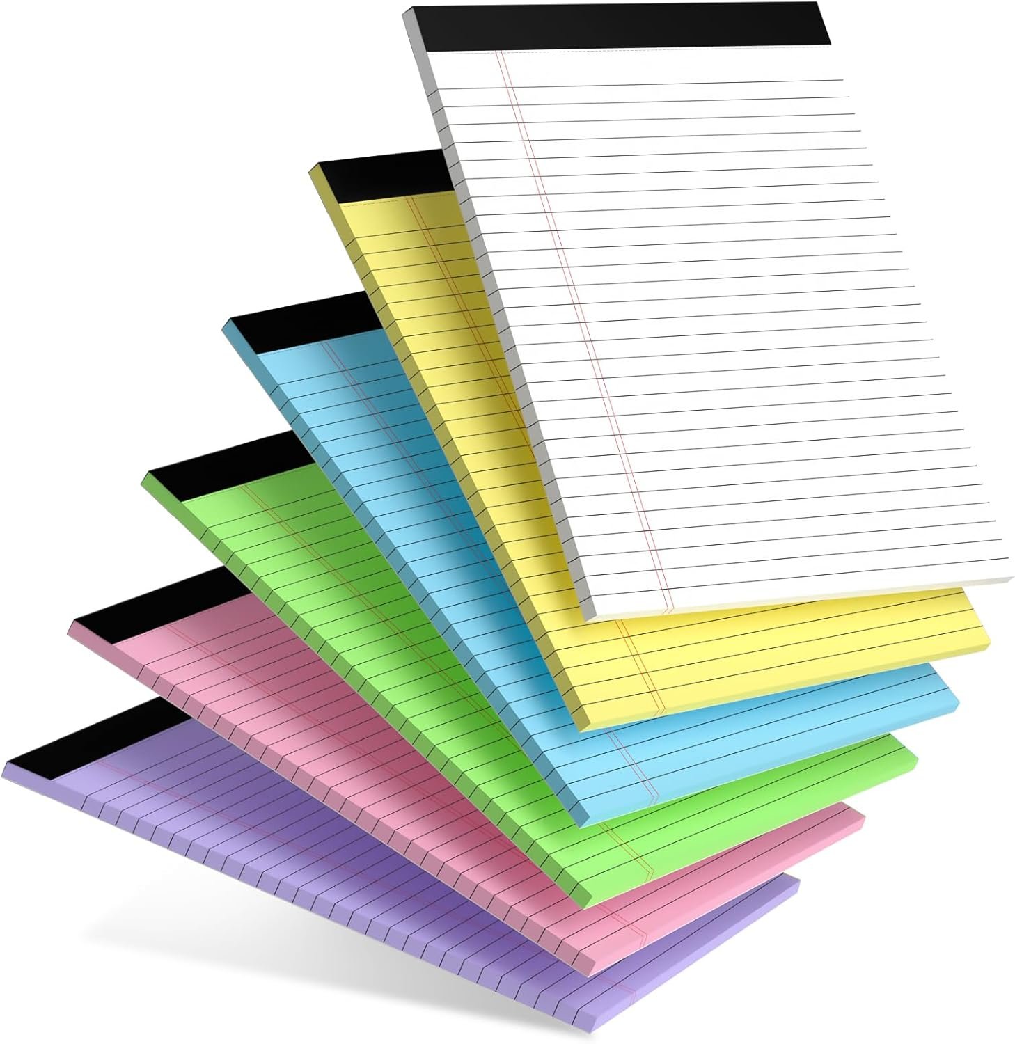 Colored Legal Pads 8.5 x 11 Wide Ruled, Note Pads Sturdy Back Writing Pads 30 Sheets/Pad, 20lb Colored Paper, Perforated Notepad with Sturdy Back (6 Pads)