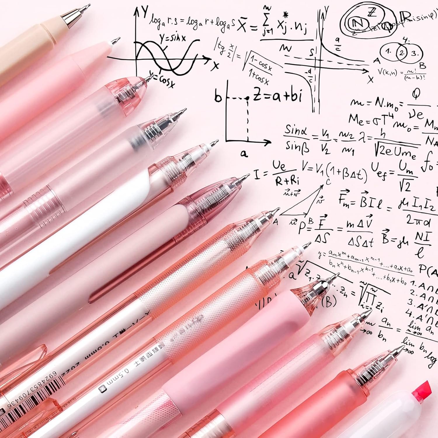 Four Candies 39 PCS Aesthetic School Supplies with Cute Pen Case, 12 Pastel Highlighters, 5 Black Ink Gel Pens, 6 Mechanical Pencils Set 0.5 & 0.7 mm for Students Stationary College Essentials (Pink)