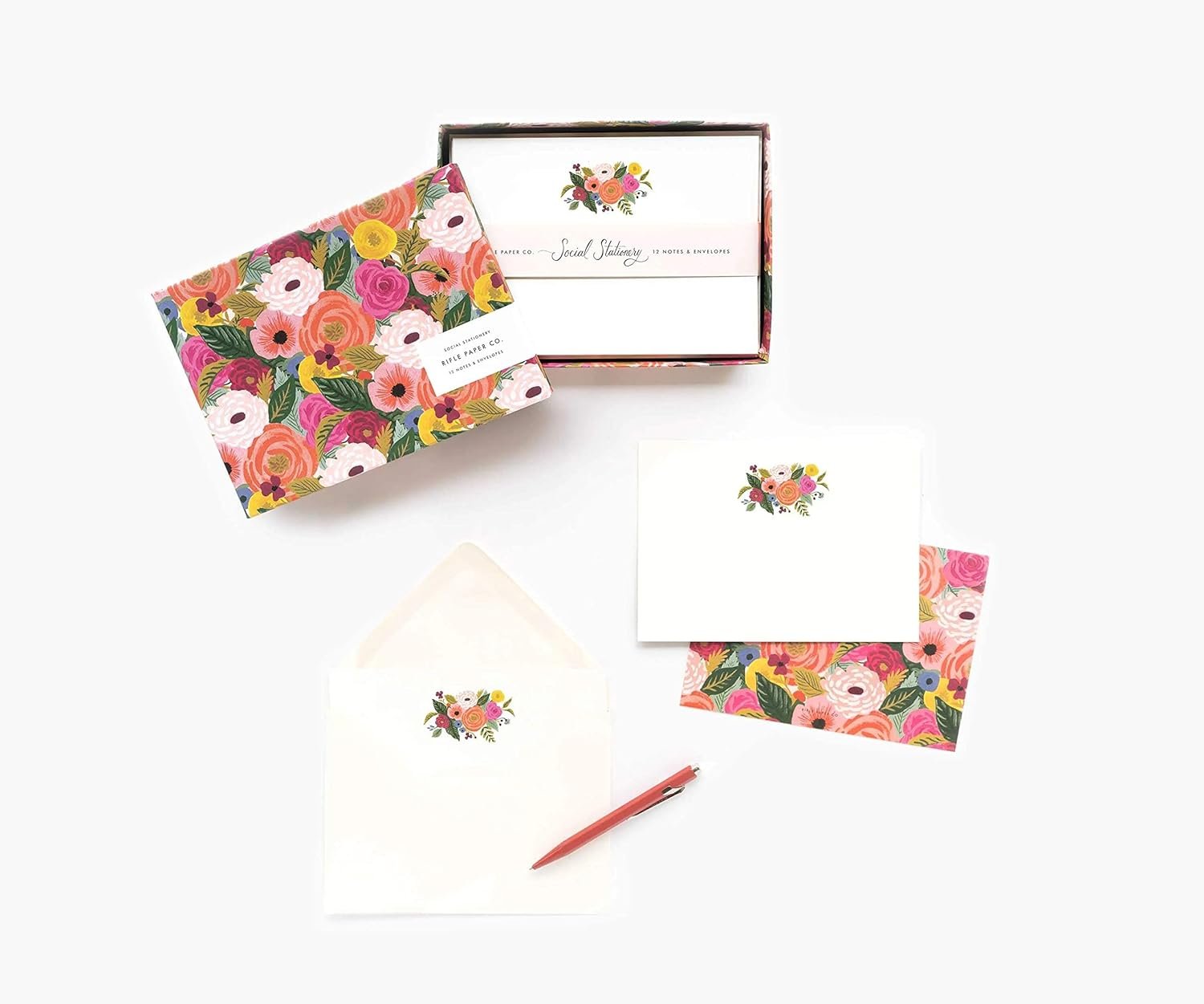 RIFLE PAPER CO. Garden Party Social Stationery Box Set, Our Social Stationery Set Includes 12 Cover-Weight Flat Notes and Envelopes Inside a Matching Box - Image 3