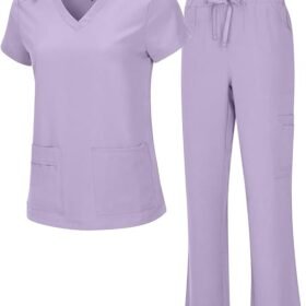 Natural Uniforms Women's Cool Stretch V-Neck Top and Cargo Pant Scrub Set with Regular and Petite Sizes